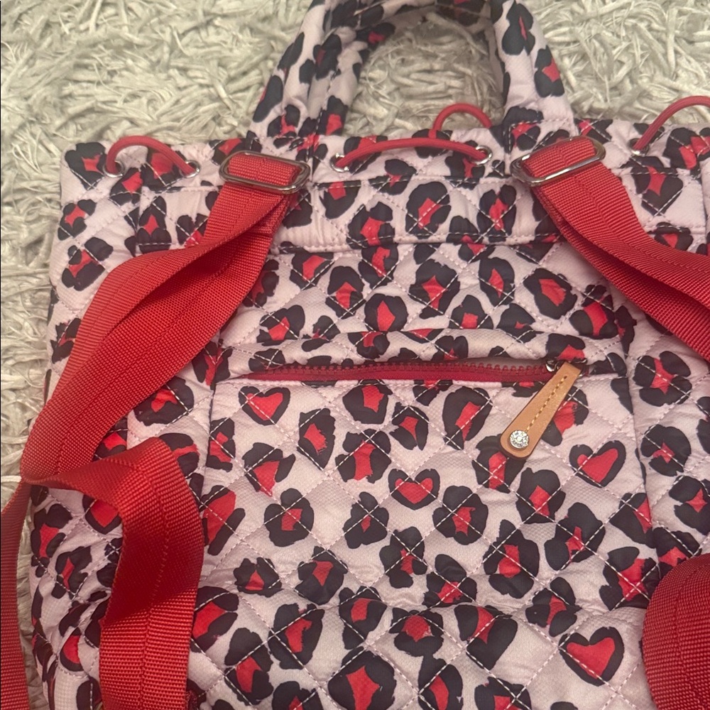 MZWallace Metro Convertible Heart Patterned Backpack - Red and Black Quilted - Picture 6 of 9